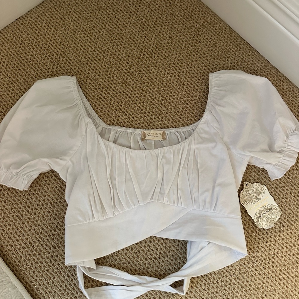 Altar'd State White Puff Sleeve Crop Blouse